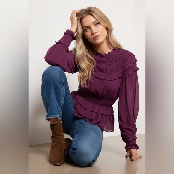 FARM RIO Burgundy Ruffled Blouse - Picture 14 of 16